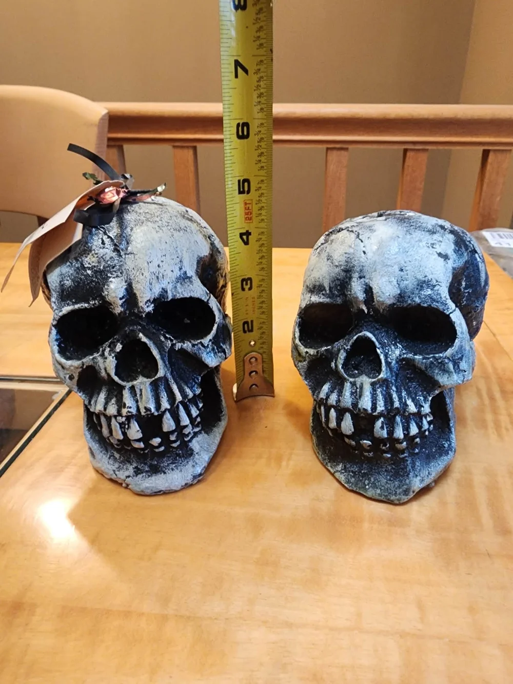 Decorative Black & White Skull Candle Holder - Gothic Home Accent